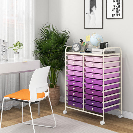 Costway 20 Drawers Rolling Storage Cart Studio Organizer-Purple