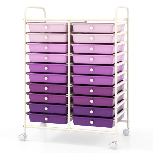 Costway 20 Drawers Rolling Storage Cart Studio Organizer-Purple