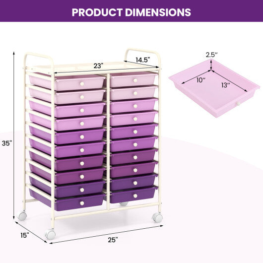 Costway 20 Drawers Rolling Storage Cart Studio Organizer-Purple