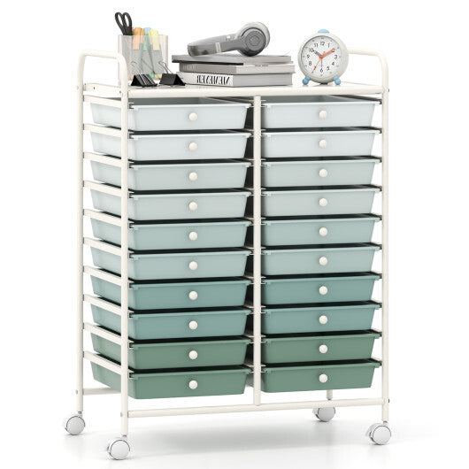 Costway 20 Drawers Rolling Storage Cart Studio Organizer-Gardient Green