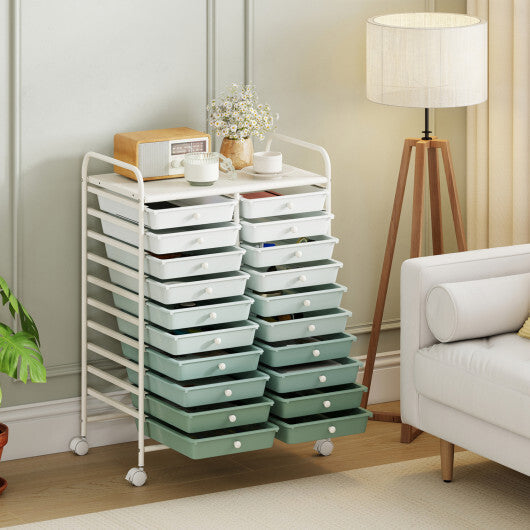Costway 20 Drawers Rolling Storage Cart Studio Organizer-Gardient Green