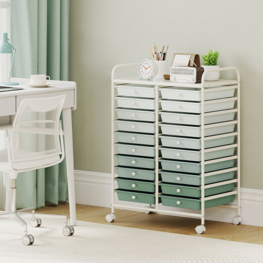 Costway 20 Drawers Rolling Storage Cart Studio Organizer-Gardient Green