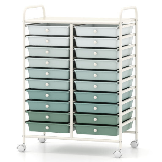 Costway 20 Drawers Rolling Storage Cart Studio Organizer-Gardient Green