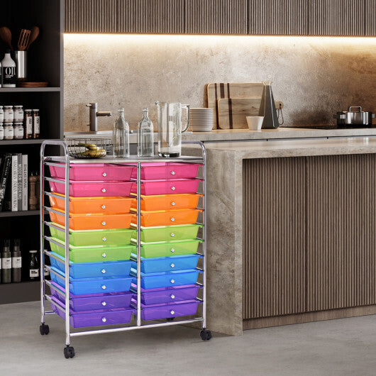 Costway 20 Drawers Storage Rolling Cart Studio Organizer-Multicolor