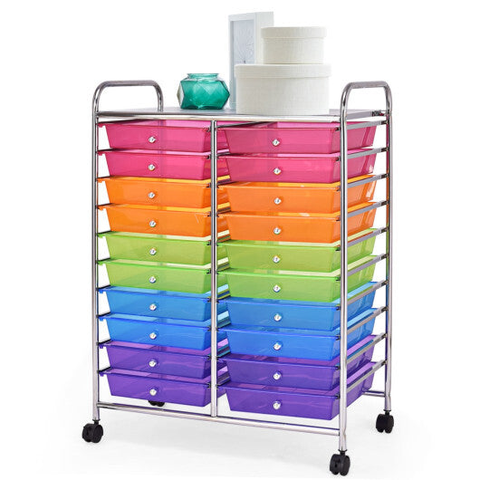 Costway 20 Drawers Storage Rolling Cart Studio Organizer-Multicolor