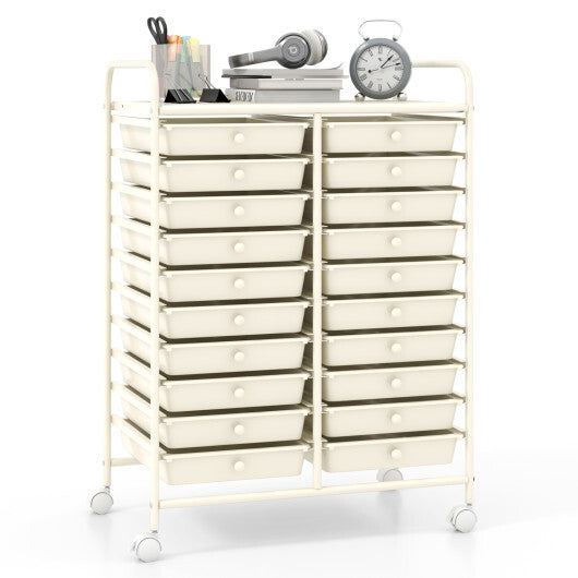 Costway 20 Drawers Rolling Storage Cart Studio Organizer-Beige