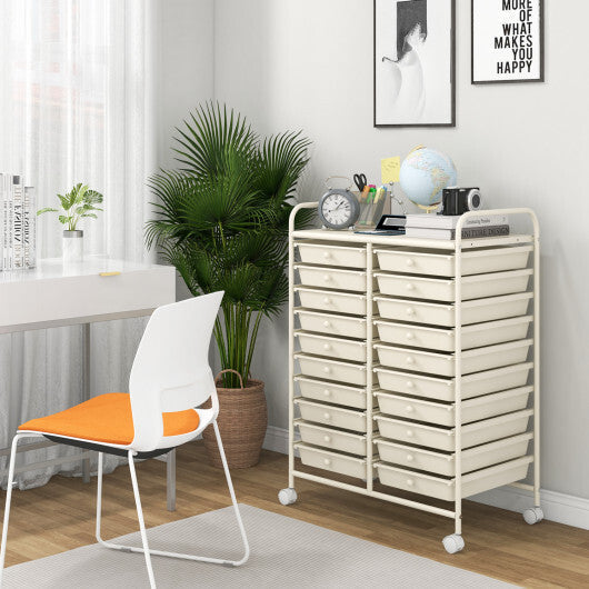 Costway 20 Drawers Rolling Storage Cart Studio Organizer-Beige