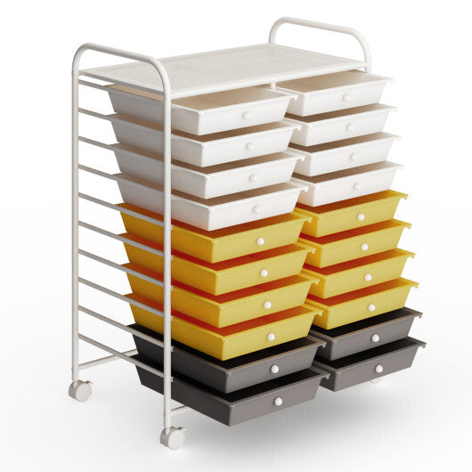 Costway 20 Drawers Storage Rolling Cart Studio Organizer-Yellow