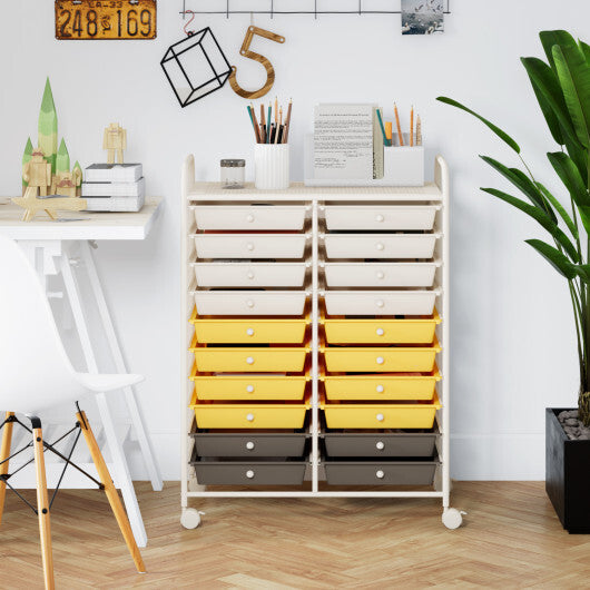 Costway 20 Drawers Storage Rolling Cart Studio Organizer-Yellow