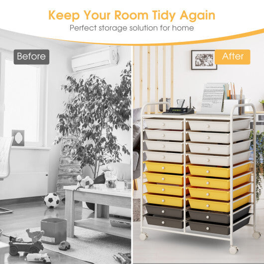 Costway 20 Drawers Storage Rolling Cart Studio Organizer-Yellow