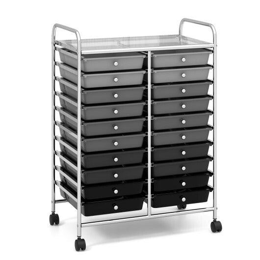 Costway 20 Drawers Rolling Storage Cart Studio Organizer-Black & Gray