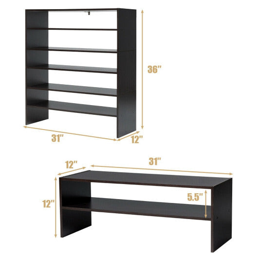 Costway 3 Pieces 31-Inch Stackable Multi-Shape Shoe Rack-Brown