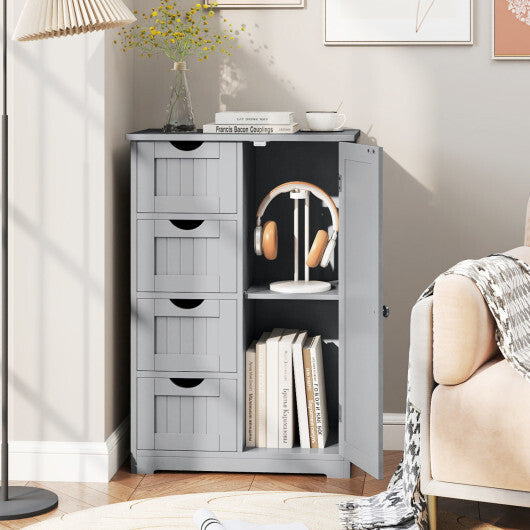 Costway Standing Indoor Wooden Cabinet with 4 Drawers-Gray
