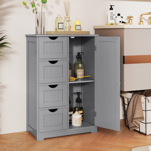 Costway Standing Indoor Wooden Cabinet with 4 Drawers-Gray