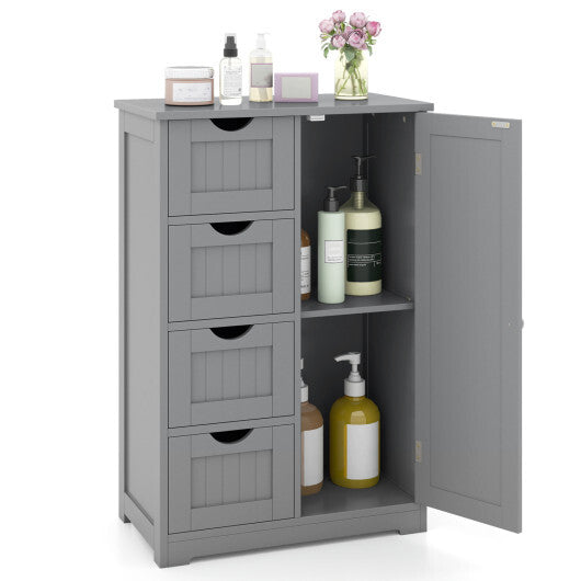 Costway Standing Indoor Wooden Cabinet with 4 Drawers-Gray