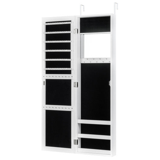 Costway Full Length Mirror Jewelry Cabinet with Ring Slots and Necklace Hooks-White