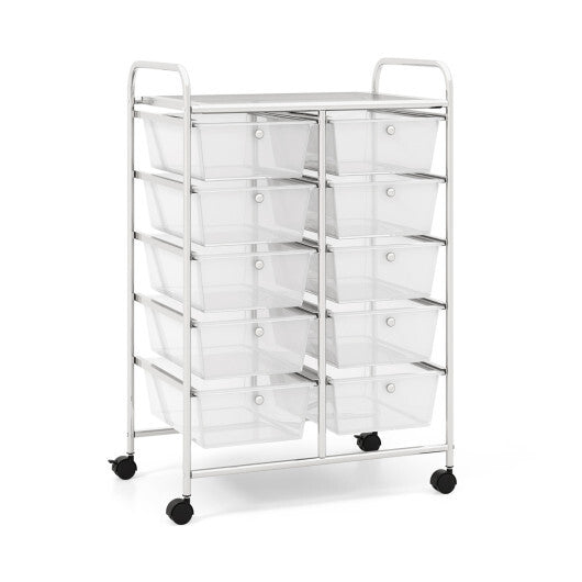 Costway 10-Drawer Rolling Storage Cart-Transparent