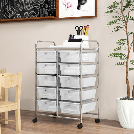Costway 10-Drawer Rolling Storage Cart-Transparent