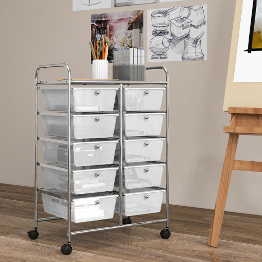 Costway 10-Drawer Rolling Storage Cart-Transparent