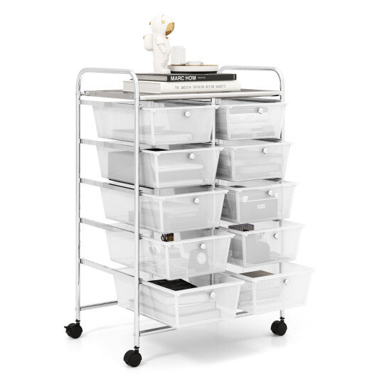 Costway 10-Drawer Rolling Storage Cart-Transparent