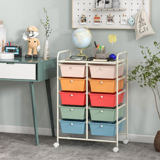 Costway 10-Drawer Rolling Storage Cart-Multicolor