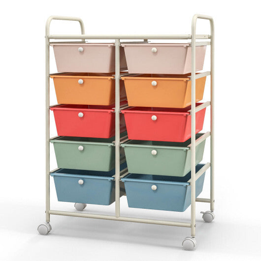 Costway 10-Drawer Rolling Storage Cart-Multicolor
