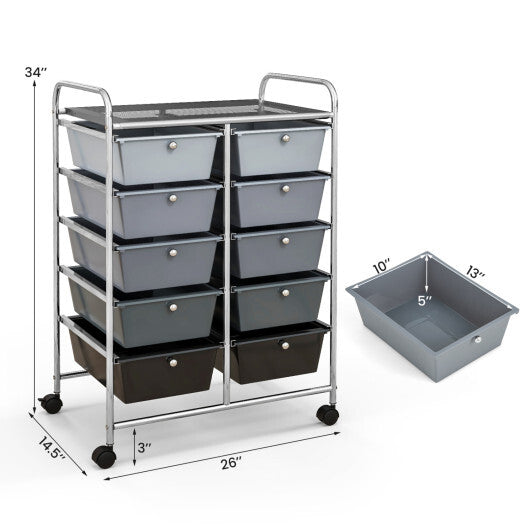 Costway 10-Drawer Rolling Storage Cart-Gray