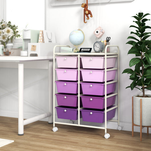 Costway 10-Drawer Rolling Storage Cart-Purple