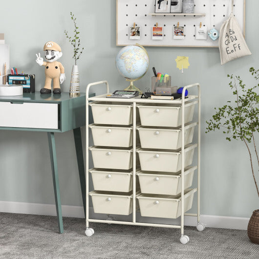 Costway 10-Drawer Rolling Storage Cart-White