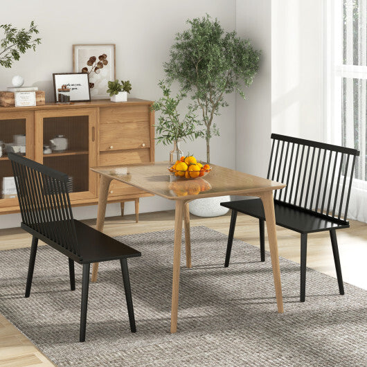 Costway Entryway Bench for 2 with Spindle Back for Kitchen Dining Room Hallway-Black
