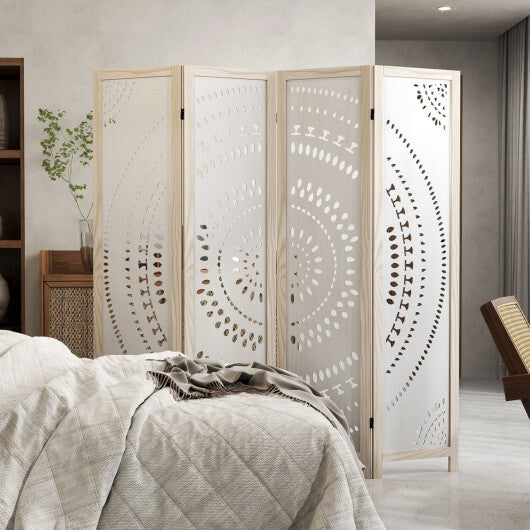 Costway 66 Inch Boho 4-Panel Room Divider Privacy Screen with Carved Pattern