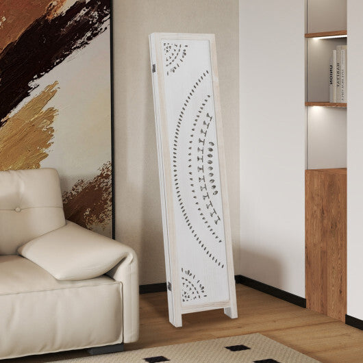 Costway 66 Inch Boho 4-Panel Room Divider Privacy Screen with Carved Pattern