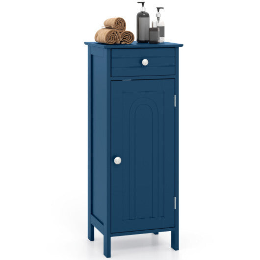Costway Wooden Storage Free-Standing Floor Cabinet with Drawer and Shelf-Blue