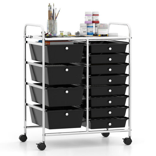 Costway 12-Drawer Utility Rolling Cart with Drawers Multi-Use Storage-Black