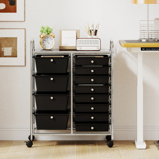 Costway 12-Drawer Utility Rolling Cart with Drawers Multi-Use Storage-Black