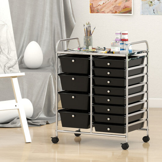 Costway 12-Drawer Utility Rolling Cart with Drawers Multi-Use Storage-Black