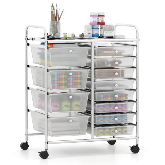 Costway 12-Drawer Utility Rolling Cart with Drawers Multi-Use Storage-Transparent
