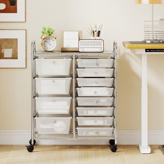 Costway 12-Drawer Utility Rolling Cart with Drawers Multi-Use Storage-Transparent