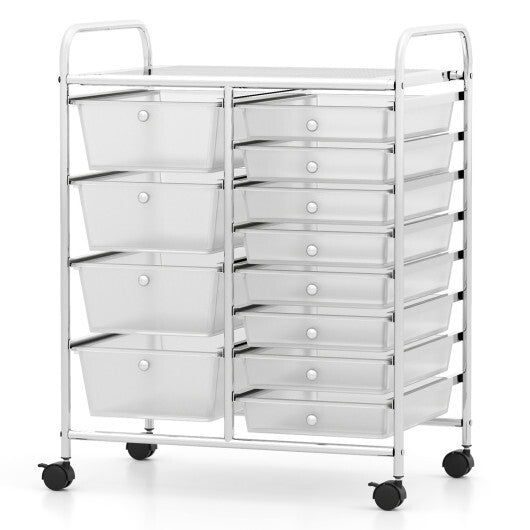 Costway 12-Drawer Utility Rolling Cart with Drawers Multi-Use Storage-Transparent