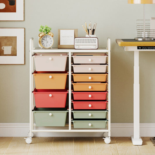 Costway 12-Drawer Utility Rolling Cart with Drawers Multi-Use Storage-Macaron