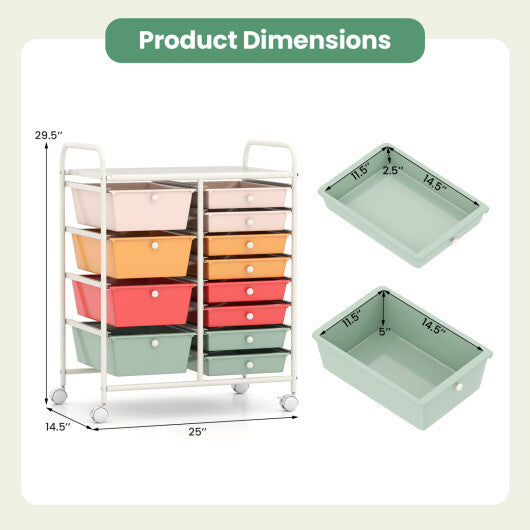 Costway 12-Drawer Utility Rolling Cart with Drawers Multi-Use Storage-Macaron