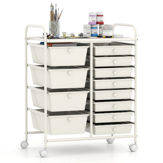 Costway 12-Drawer Utility Rolling Cart with Drawers Multi-Use Storage-White