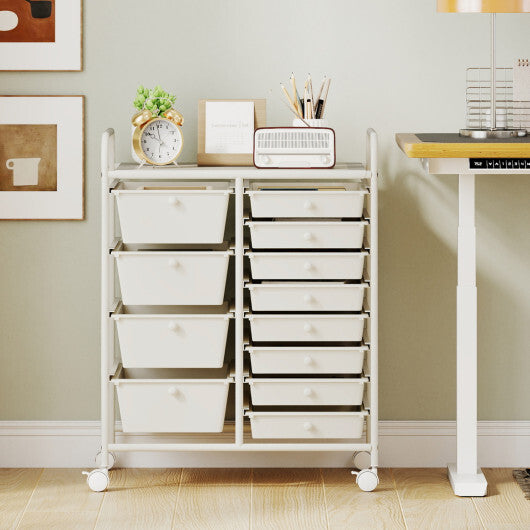 Costway 12-Drawer Utility Rolling Cart with Drawers Multi-Use Storage-White
