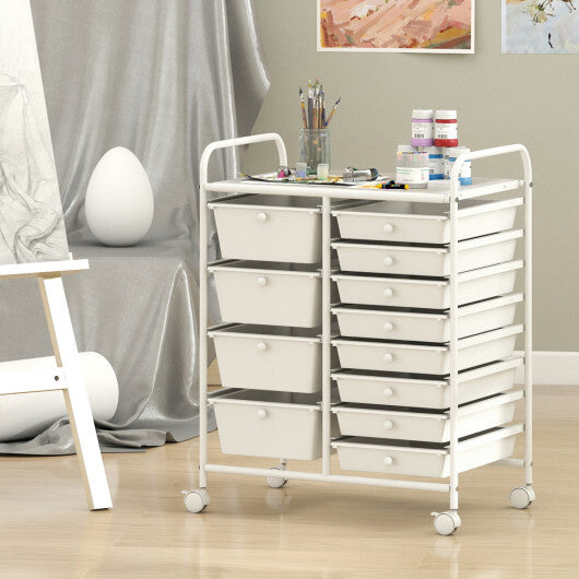 Costway 12-Drawer Utility Rolling Cart with Drawers Multi-Use Storage-White