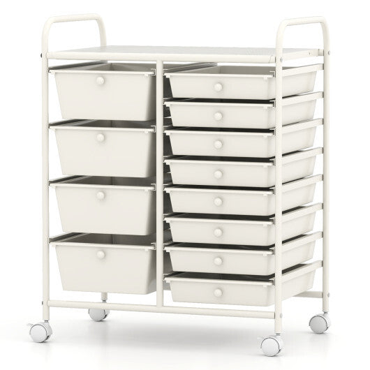 Costway 12-Drawer Utility Rolling Cart with Drawers Multi-Use Storage-White