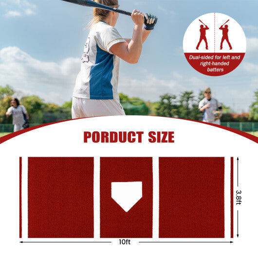 Costway Softball Pitching Mat with Pitching Mound  Anti-Fade Turf & Anti-Slip Foam Backing Red