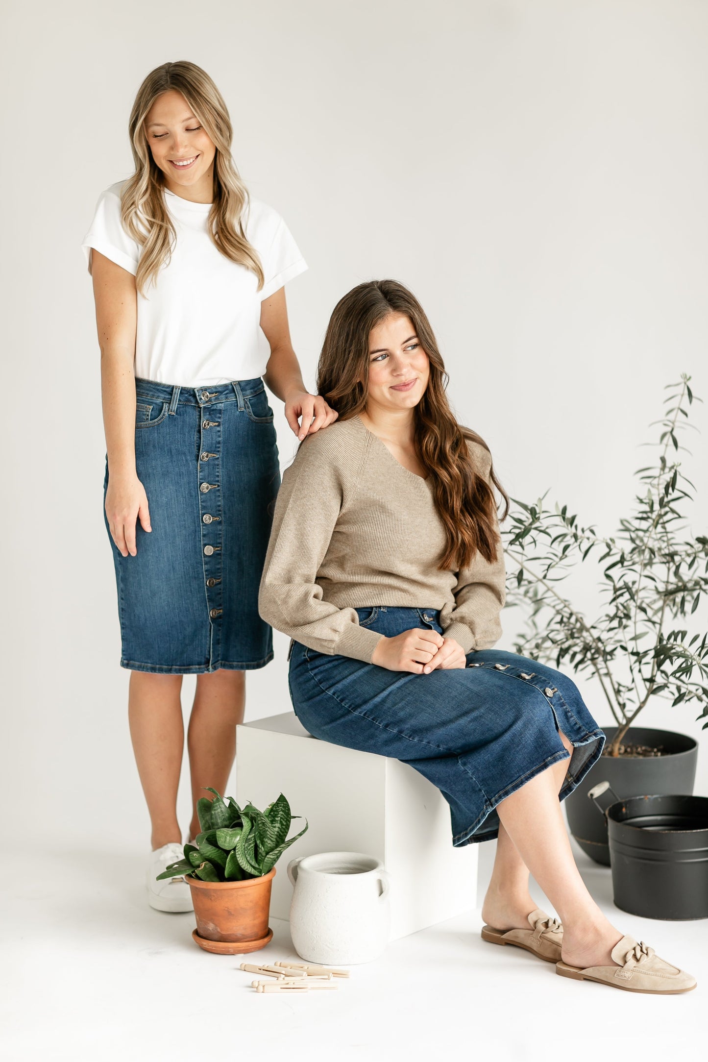 Zana Front Button Denim Midi Skirt