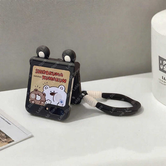 Adorable Ears Hand Strap Case for Samsung Galaxy Z Flip 3 4 5 6 | Hinge Protection with Cute Design and Wrist Strap